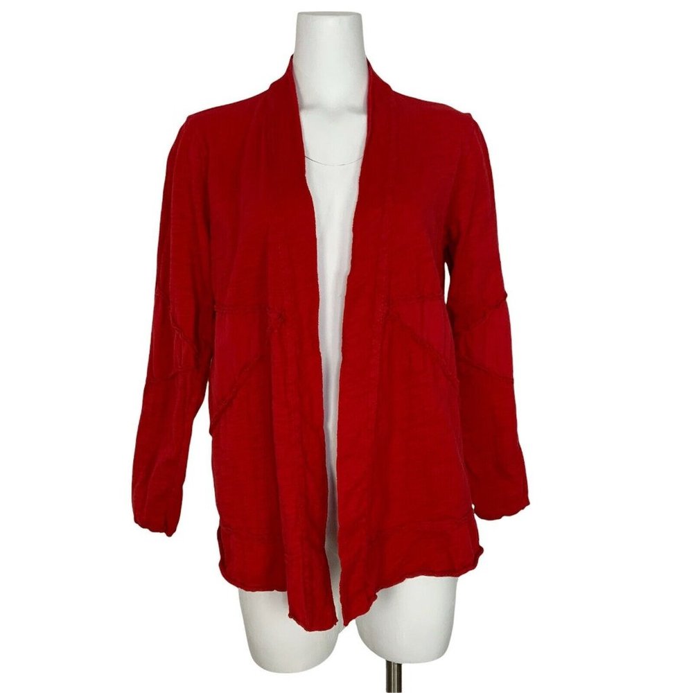 Neon Buddha Cardigan Top L Red Long Sleeve Open Front Lagenlook